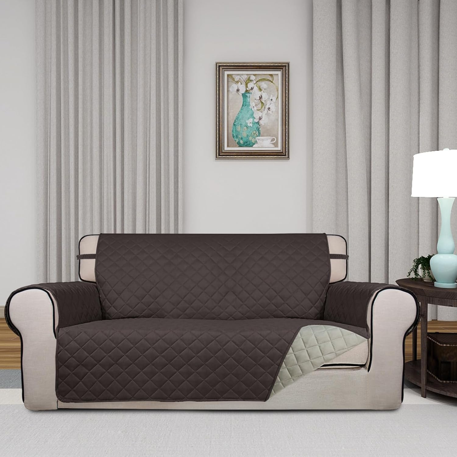 PureFit Reversible Quilted Sofa Cover, Water Resistant Slipcover Furniture Protector, Washable