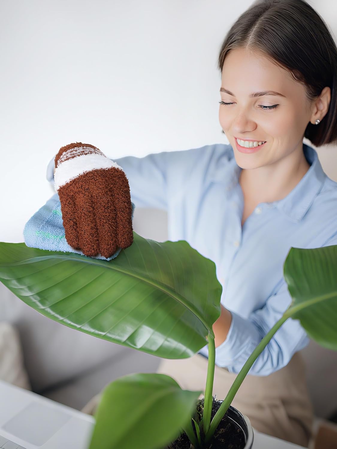 Patelai 3 Pairs Microfiber Plant Dusting Gloves Leaf Cleaning Gloves for Indoor Plants, Blinds