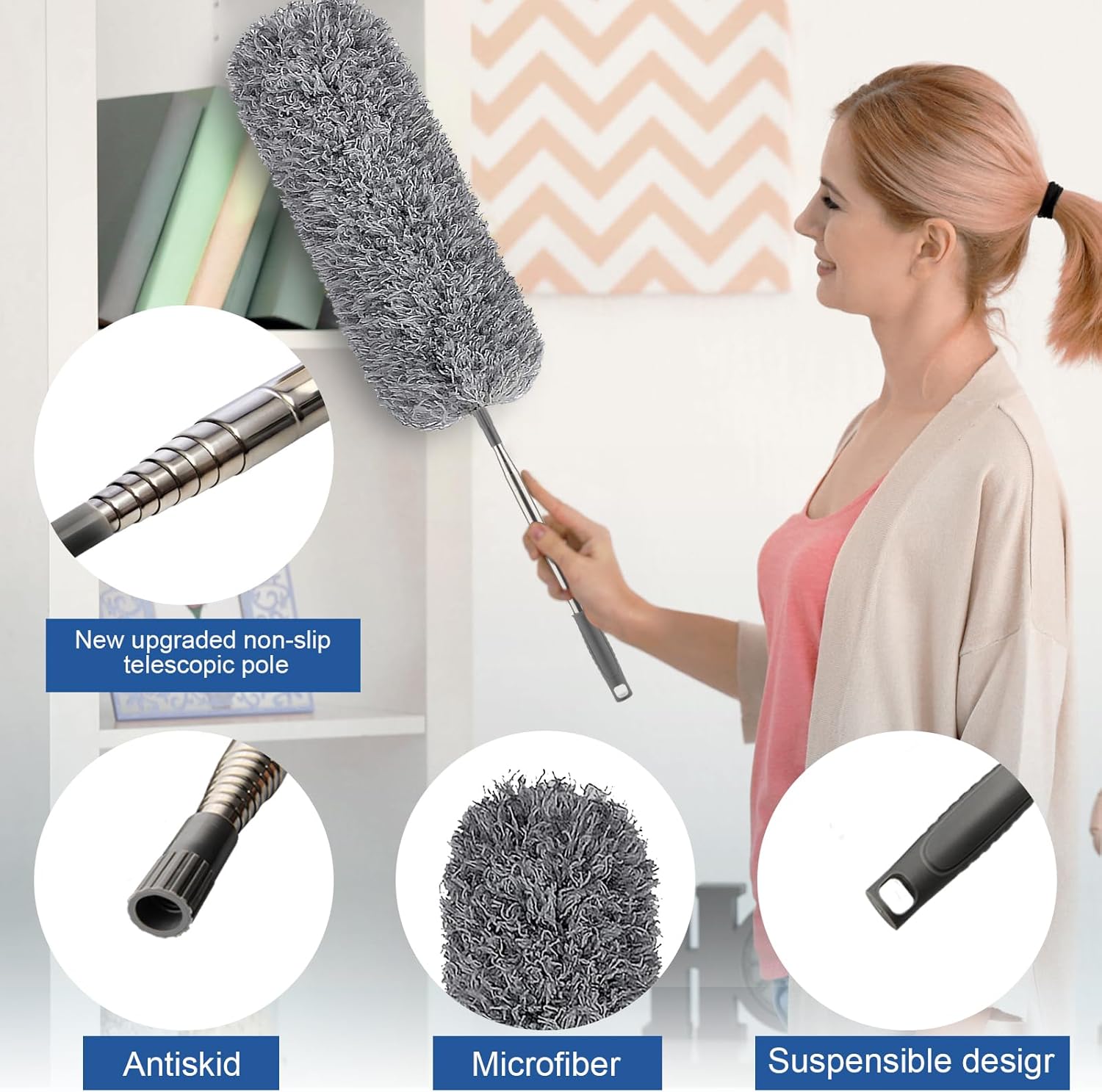 FUUNSOO Microfiber Feather Duster, Duster with Extension Pole 30-100 Inches,Ceiling Fan Cleaner