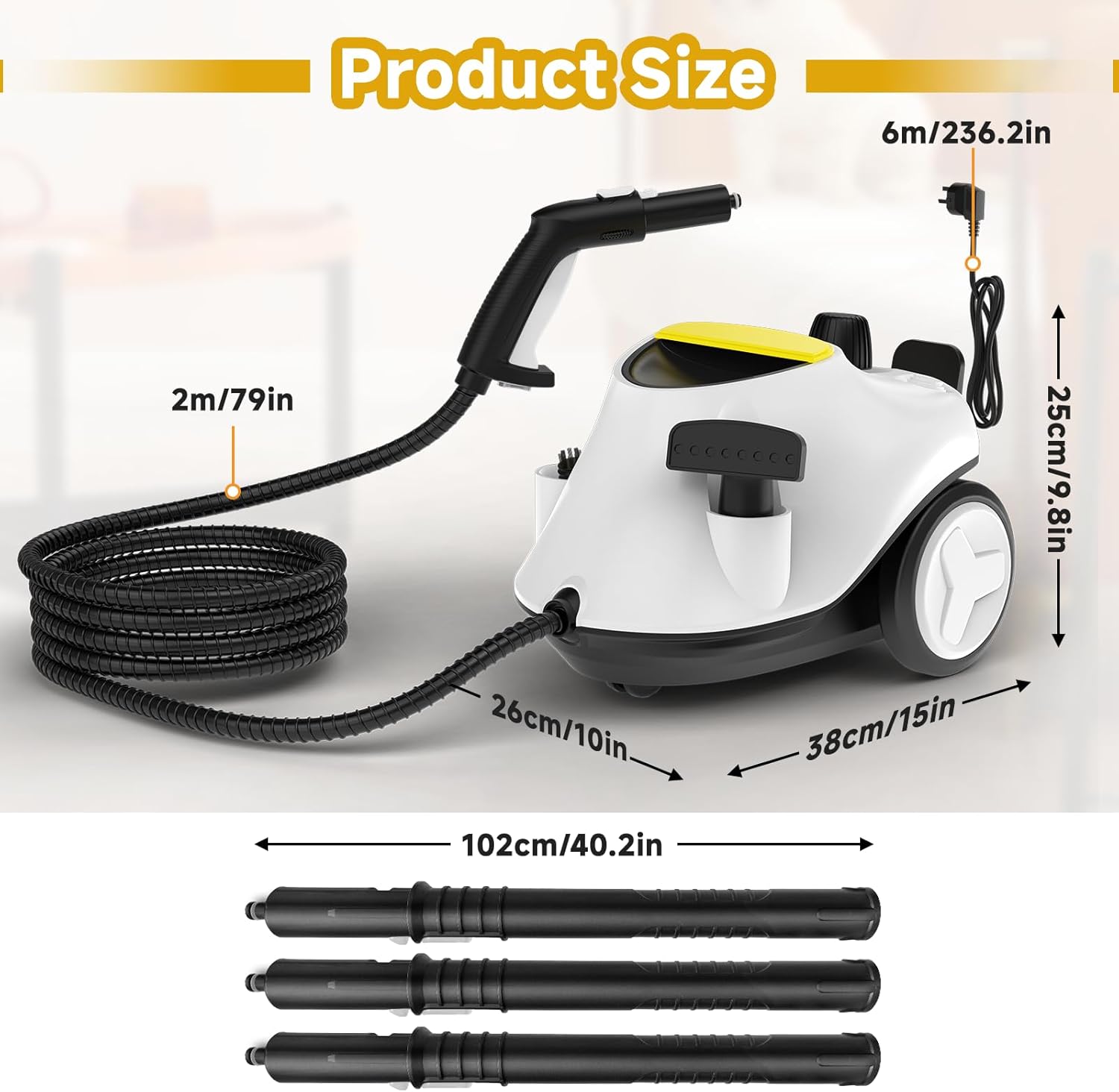 Steam Cleaner, Multipurpose Portable Canister Steamer，Portable Steam Cleaner with 27Accessories, 3