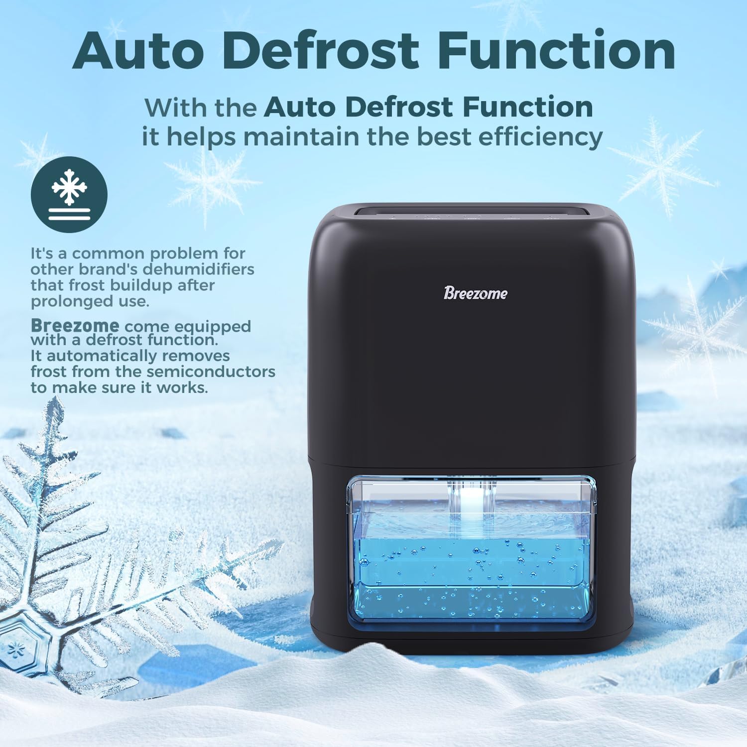 BREEZOME 60 OZ Dehumidifiers for Home, Dual-Semiconductor Quiet Dehumidifier with Timer Auto-Off
