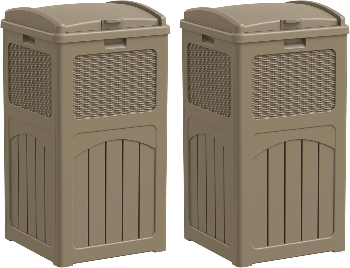 Greesum 33 Gallon Outdoor Trash Can with Lid (2-Pack), Heavy Duty Resin Garbage Bin, Waterproof &