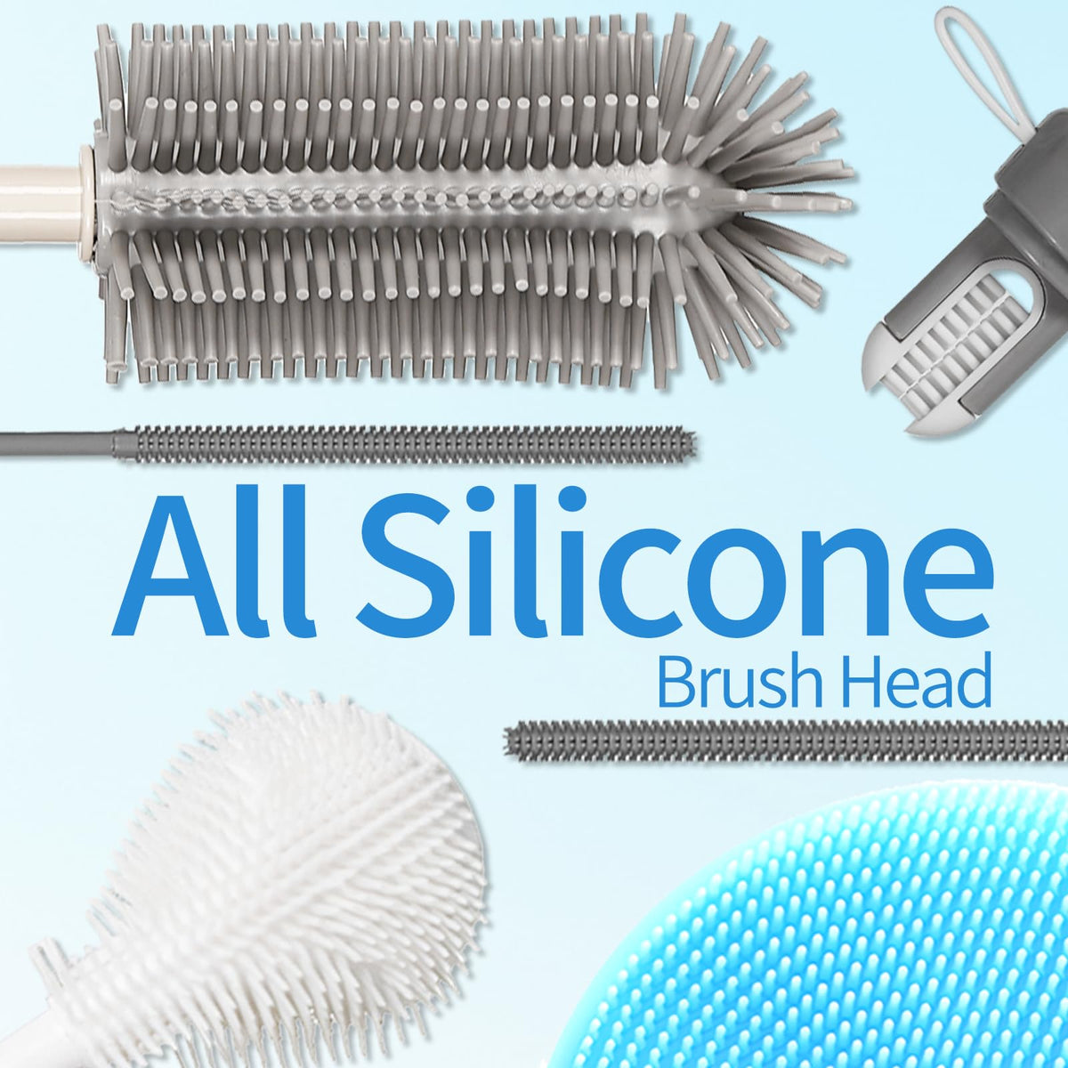 15.7" Silicone Bottle Brush Set - 6 Pack Water Bottle and Straw Cleaner Brush Long Handle for Hydro