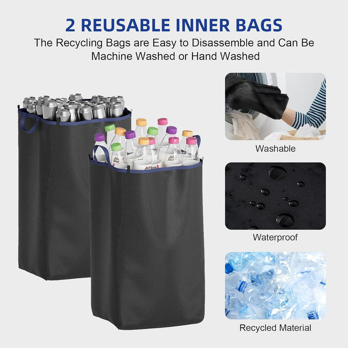 26 Gallon Recycling Bin for Kitchen, 100L Recycle Bin with Lid, Recycle Bins for Kitchen with 4