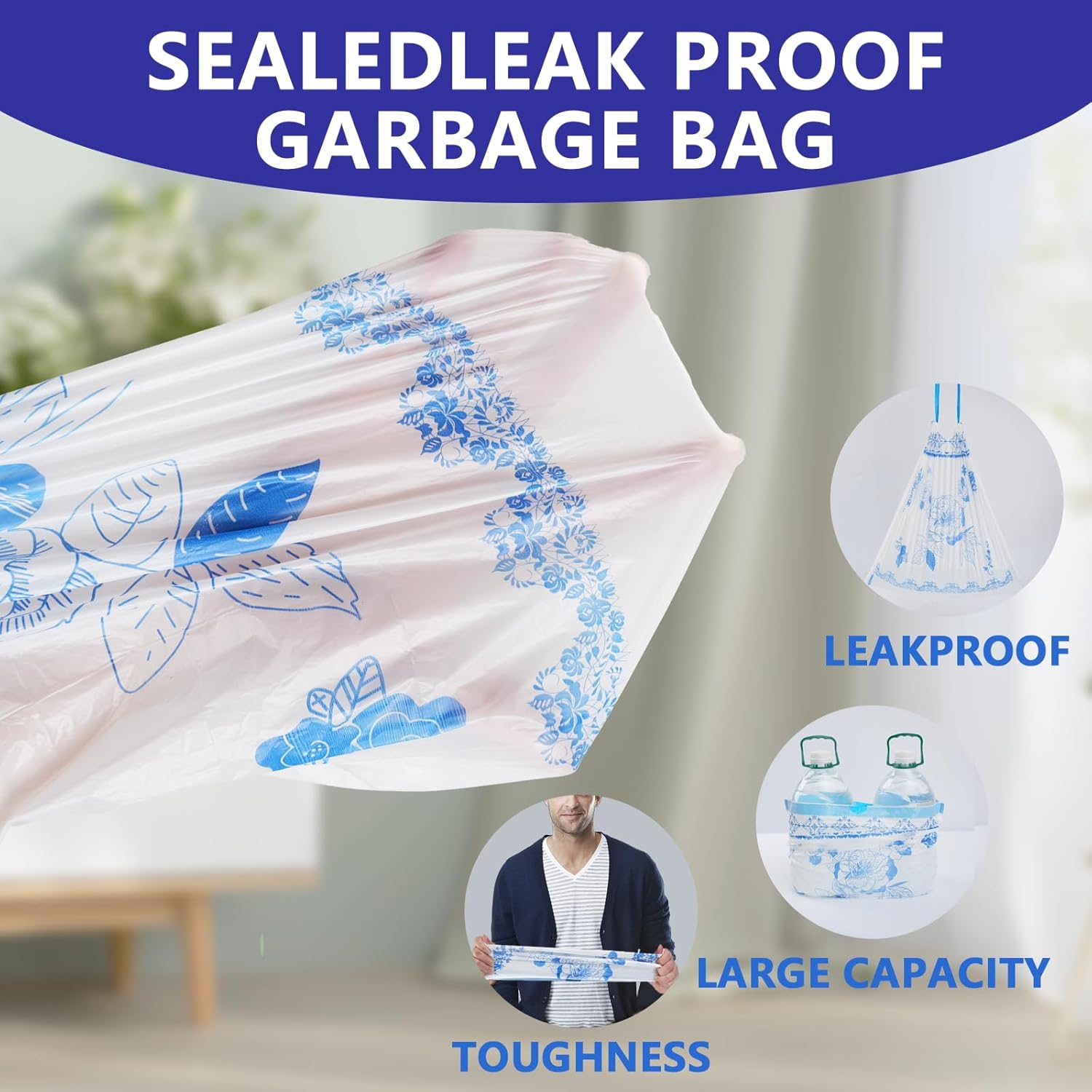 VOK 4 Gallon Trash Bags Drawstring, 4 Gallon Garbage Bags, Small Trash Bags for Office, Kitchen