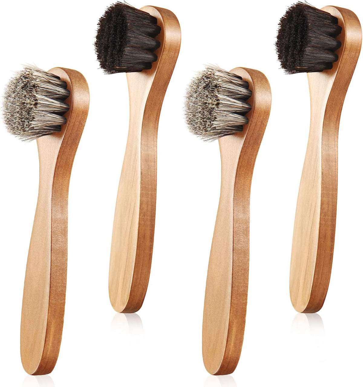4 Pcs Horsehair Shine Shoes Brush Kit Polish Dauber Applicators Cleaning Leather Shoes Boots Care