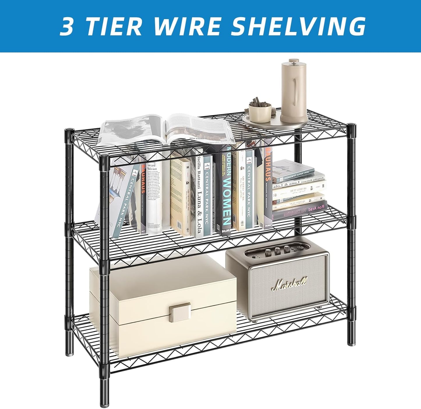 3-Shelf Adjustable Metal Shelf Wire Shelving Unit Storage Rack Display Shelf for