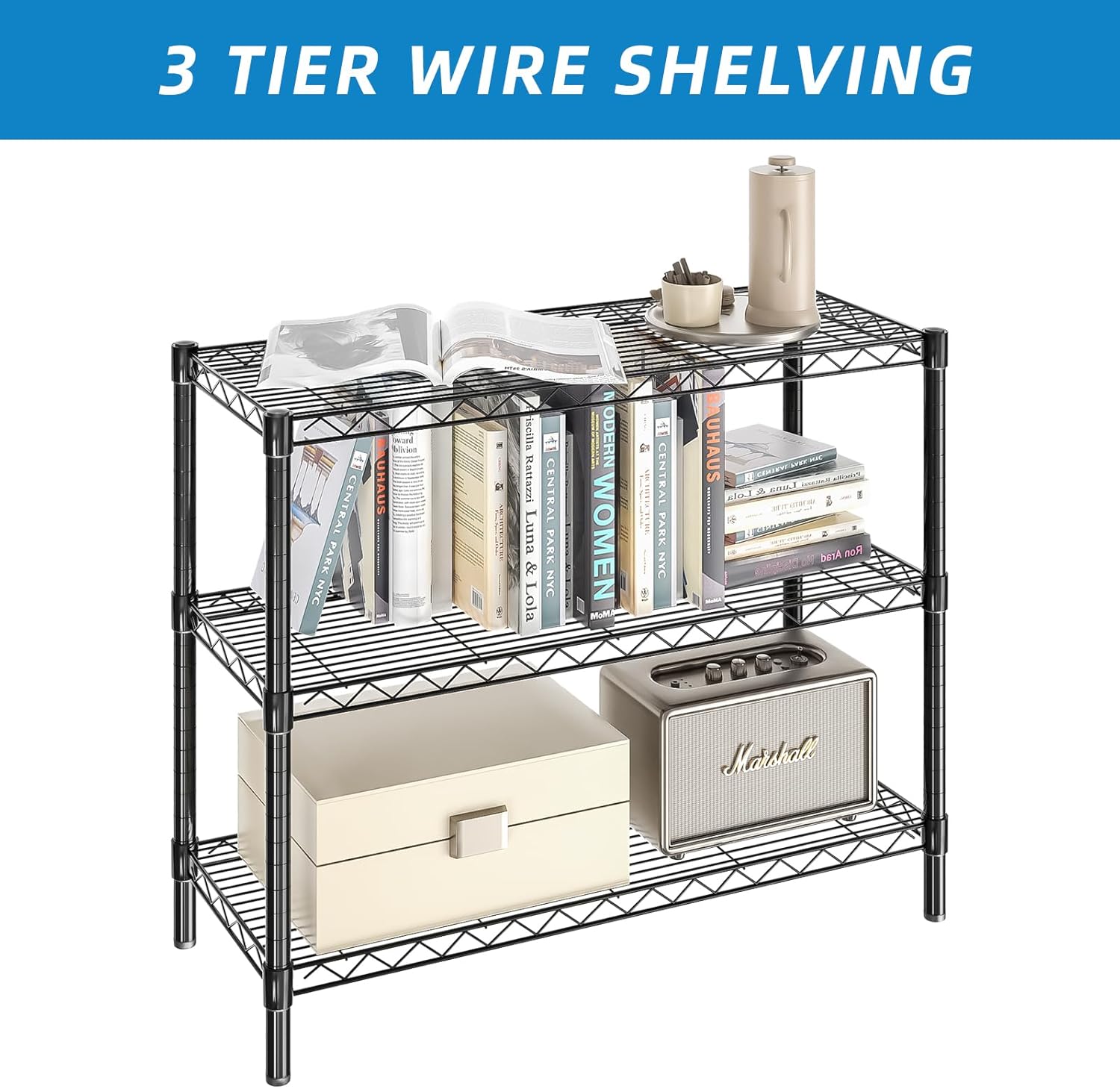 3-Shelf Adjustable Metal Shelf Wire Shelving Unit Storage Rack Display Shelf for