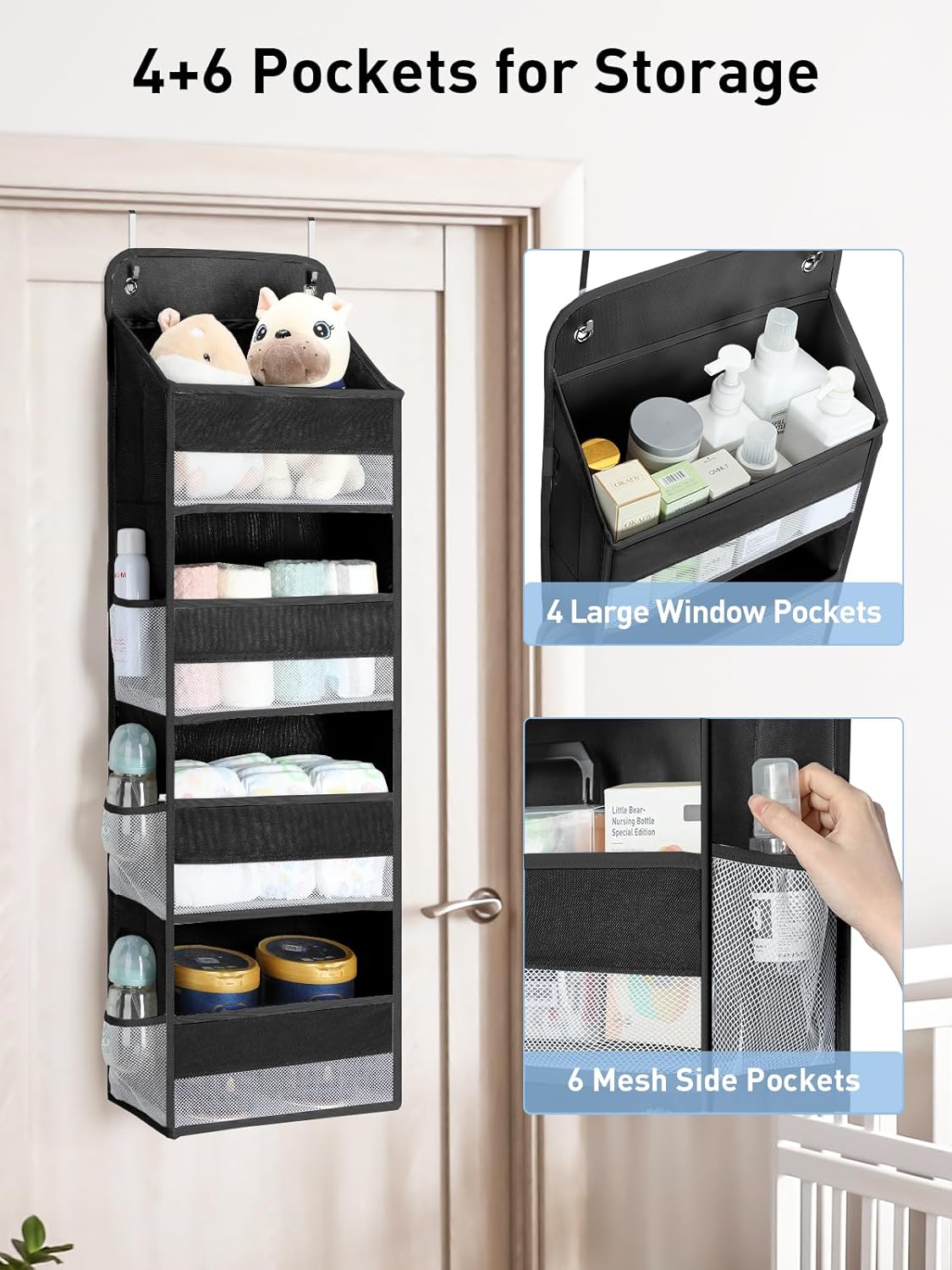 Yecaye 1 Pack Over the Door Organizer, 35.2lbs Load Toy Stuffed Animal Storage, Swing-proof Hanging