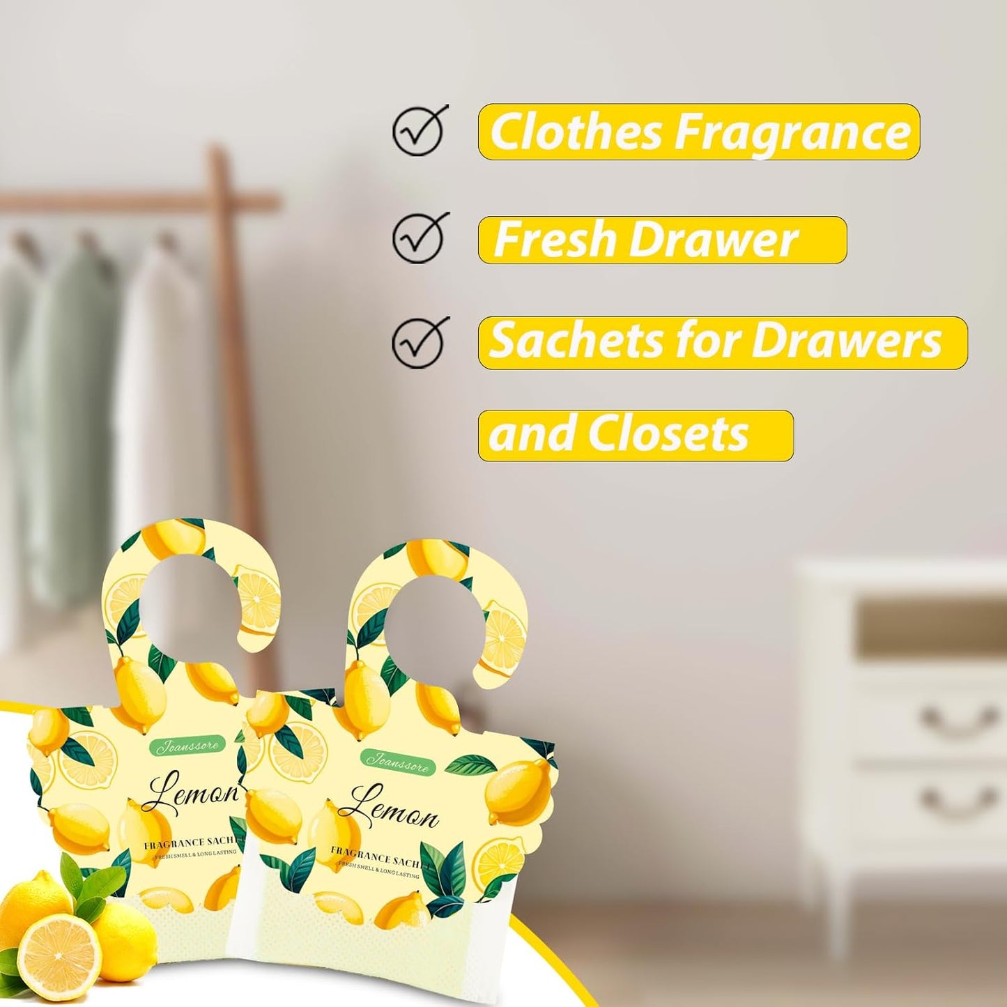 15 Packs Lemon Scented Sachets Bag for Drawers and Closets, Air Freshener for Home Fragrance