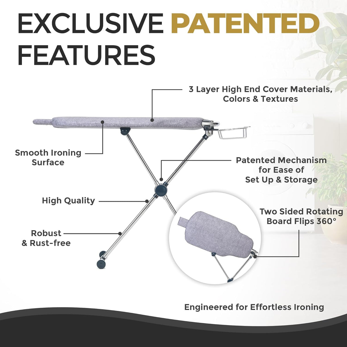 Dazzl 360° Dual-Sided Iron Board - Torso-Shaped Ironing Board Full Size with 8-Level Adjustable