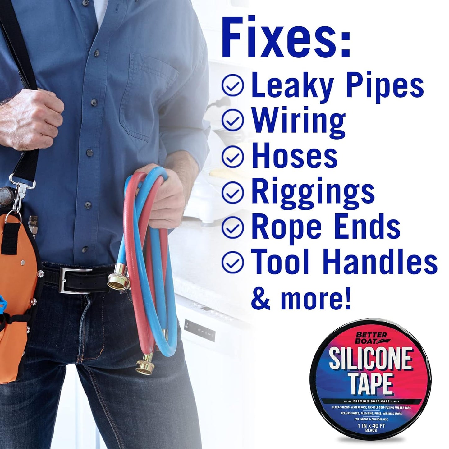 Black Heavy Duty Silicone Tape, Self-Fusing Rubber Hose and Plumbing Water Pipe Repair Seal, Coax