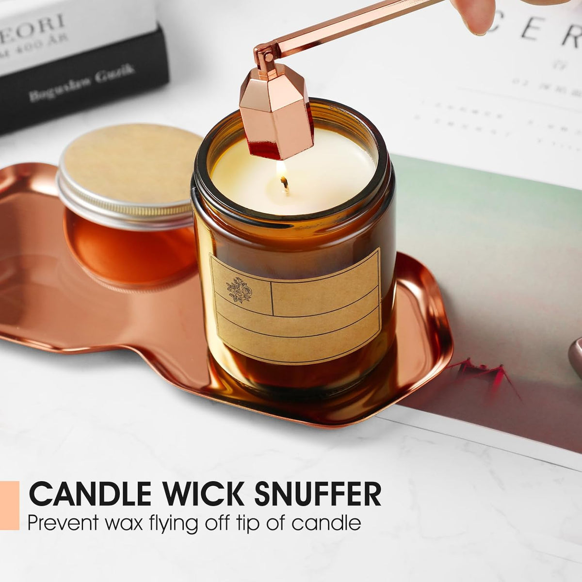 PATOISE 4 in 1 Candle Accessory Set, Wick Trimmer, Candle Snuffer, Wick Scoop,Storage Tray,Perfect