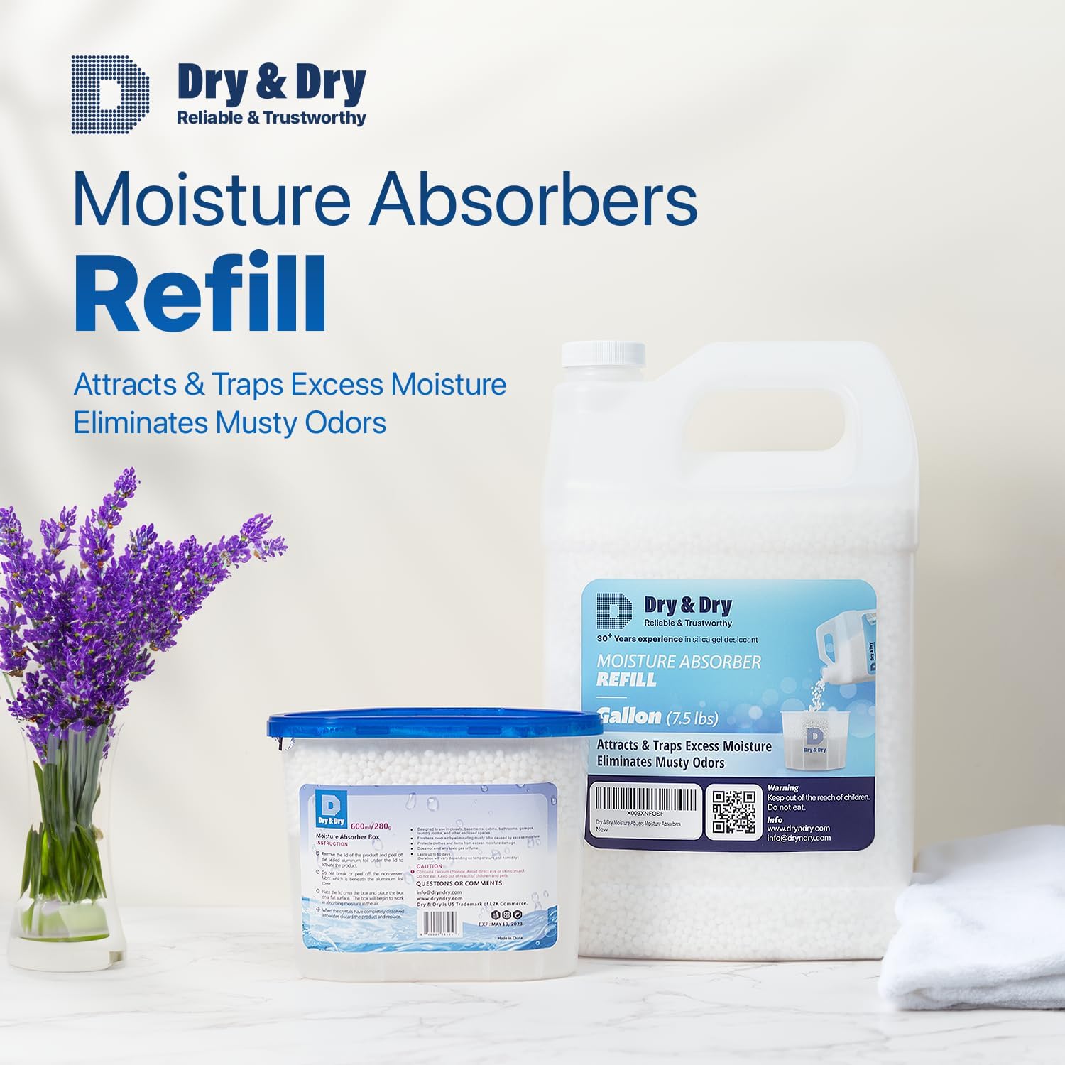 Dry & Dry Moisture Absorbers Refill Beads (30 LBS) - Dehumidifiers for Home Dehumidifier for