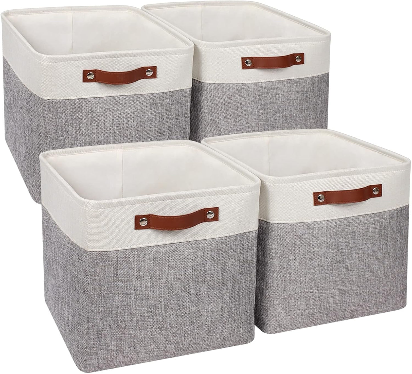 Univivi Storage Bins with Hard Bottom,13 x 13 x13 Cube Storage Baskets with Handles,Gray Foldable