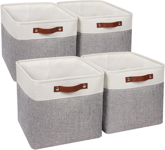 Univivi Storage Bins with Hard Bottom,13 x 13 x13 Cube Storage Baskets with Handles,Gray Foldable