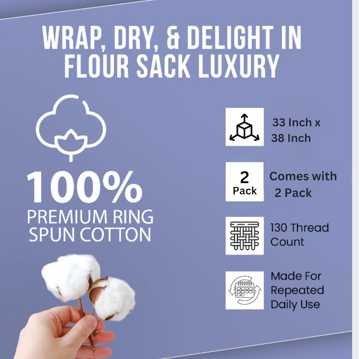 WHITEWRAP Flour Sack Towels| Tea Towel for Crafts| Kitchen Dish Cotton Blank Towel for