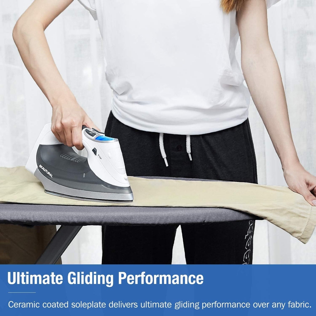 BEAUTURAL 1800-Watt Steam Iron with Digital LCD Screen, Double-Layer and Ceramic Coated Soleplate