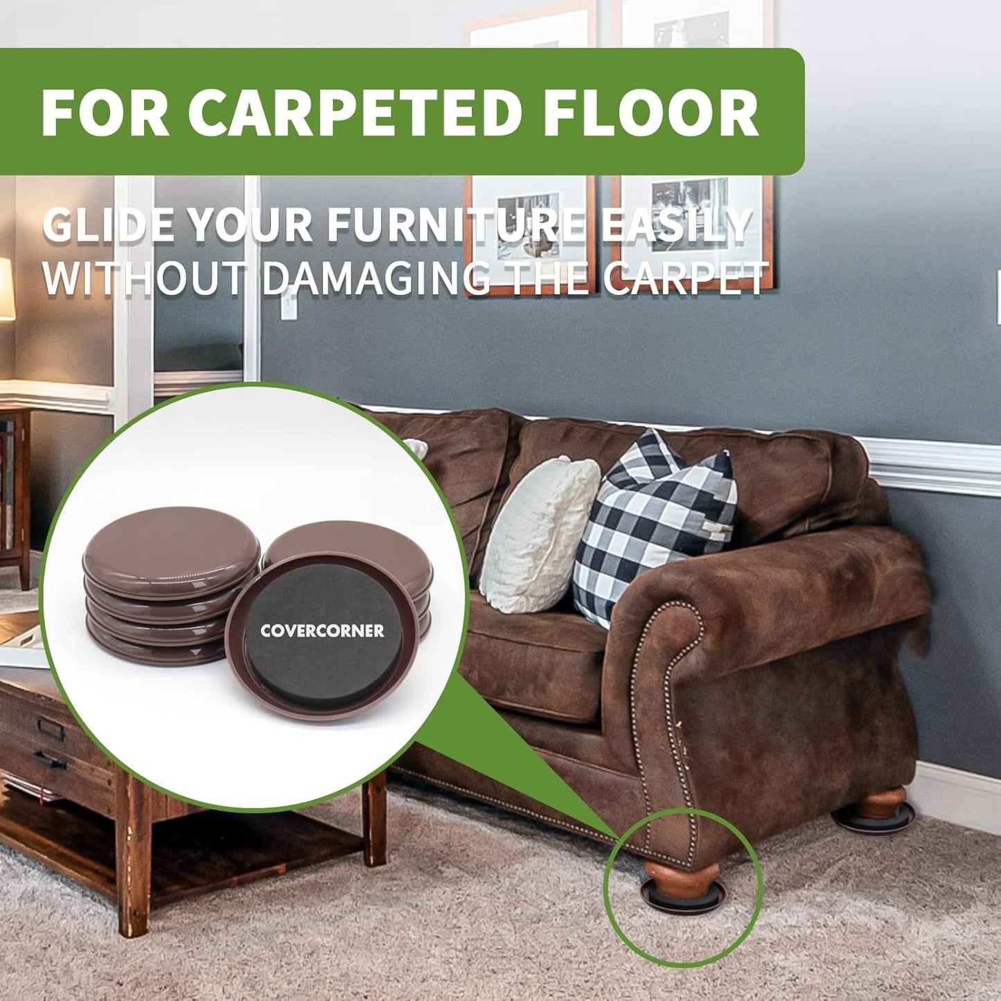 Furniture Sliders for Carpet 8 PCS - 4 3/4 inch Furniture Moving Slider Chair Legs Floors