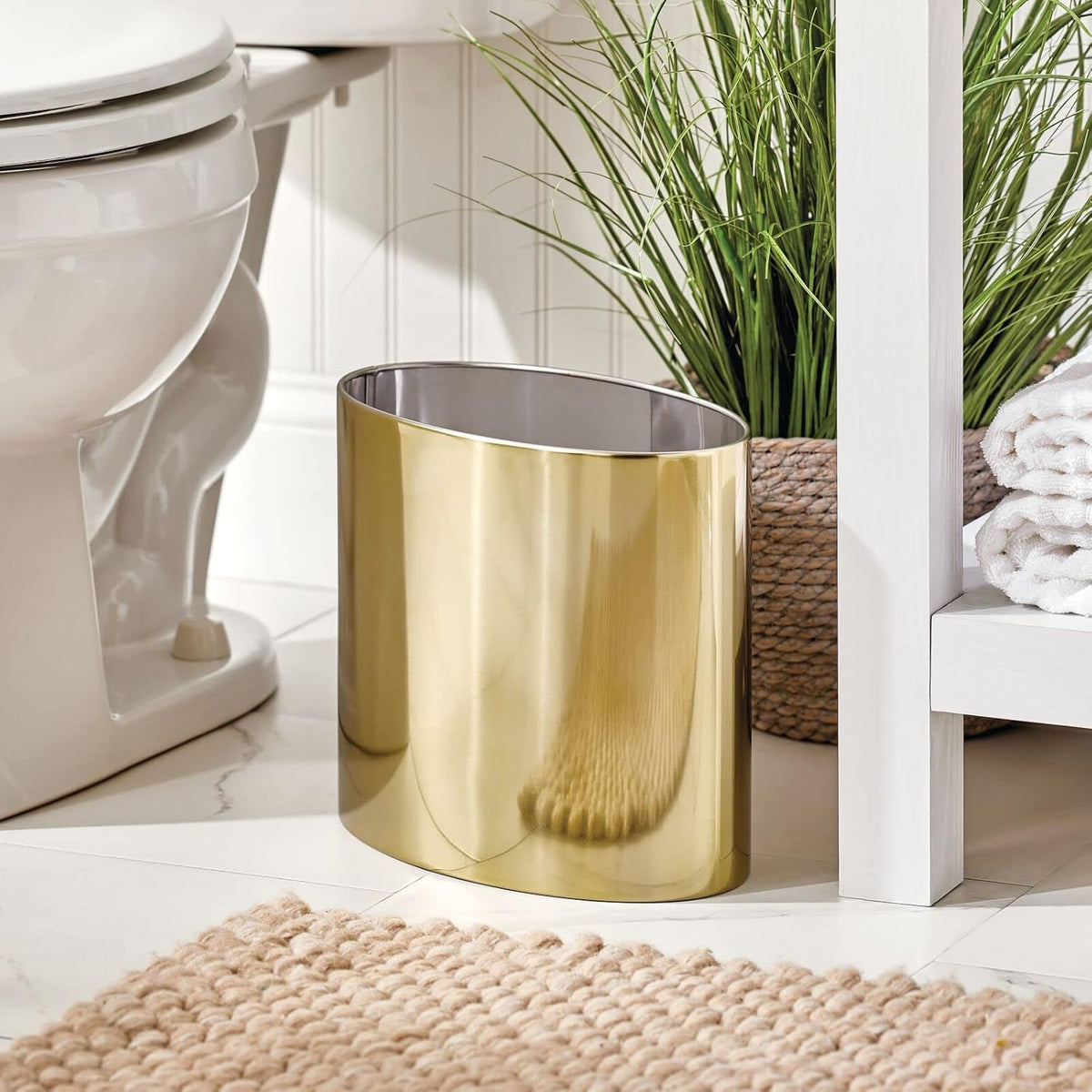 mDesign Stainless Steel Metal Oval Trash Can, 7.9 Liter/2.09 Gallon Wastebasket, Garbage Basket Bin