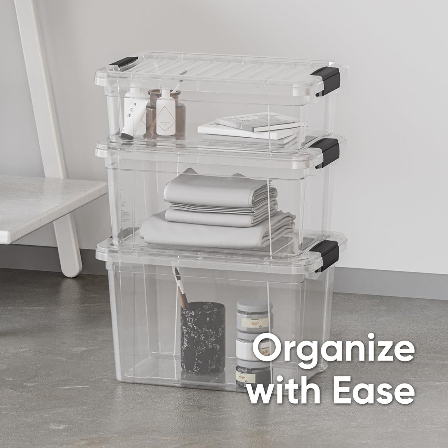 Superio Clear Storage Boxes with Lids, 4.75 Quart Plastic Container Bins for Organizing, Stackable