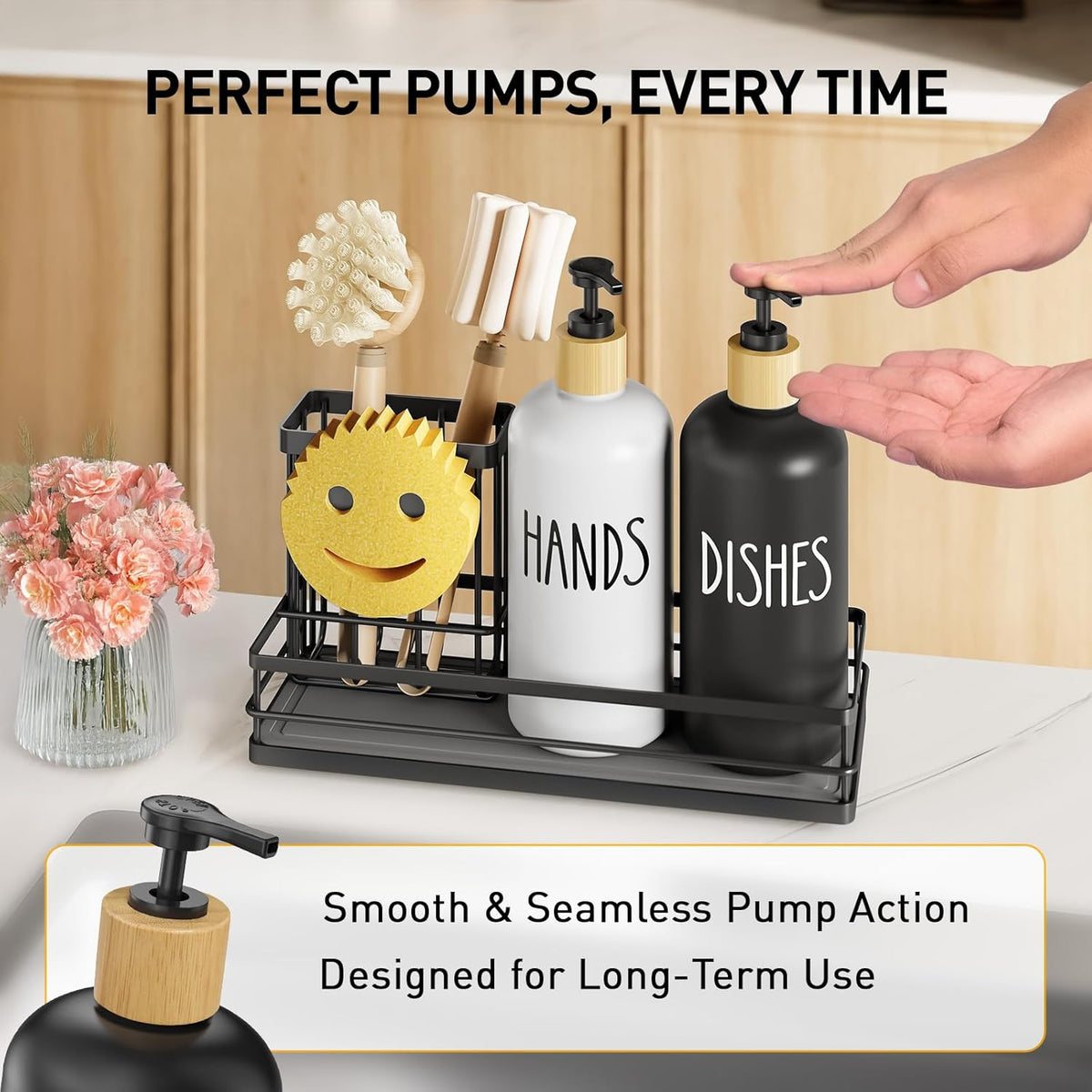 Moforoco Kitchen Dish Soap Dispenser Set, 16OZ Glass Bottle, Hand and Dish Soap Dispenser Set