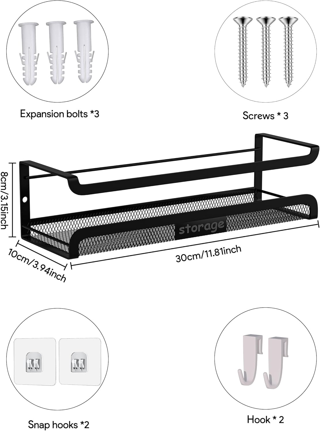 Spice Rack Wall Mount with Hooks - Spice Racks Organizer for Cabinet Storage, Wall Mounted Hanging