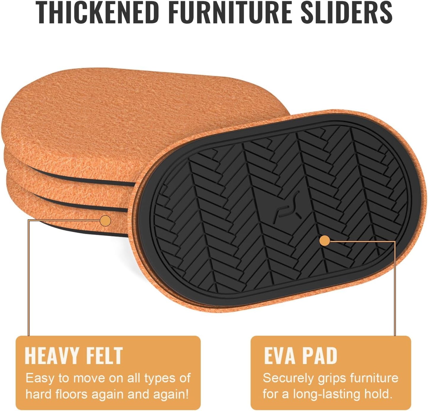 9½"x5¾ Felt Furniture Sliders for Hardwood Floors, 4PCS Oval Furniture Pads for Wood Floors