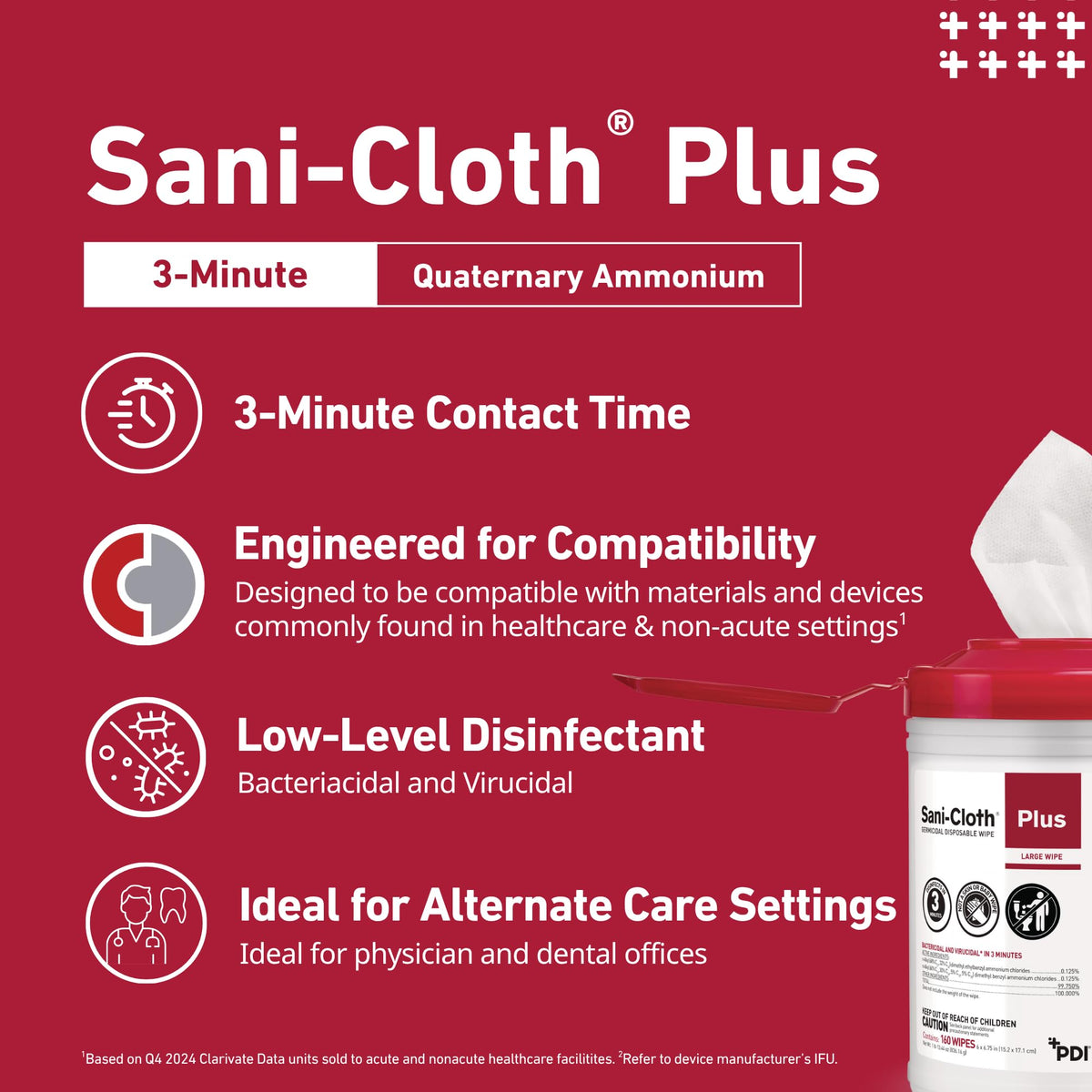 Sani-Cloth Plus Hard Surface Disinfectant Wipe, 160 Count, Q89072 - Case of 12 = 1920 Wipes