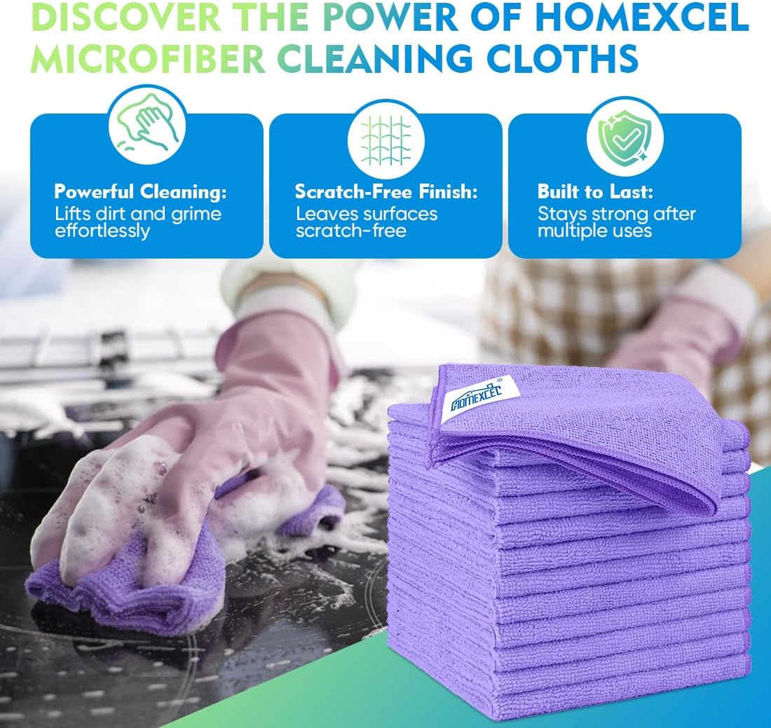 HOMEXCEL Microfiber Cleaning Cloth 12 Pack 12.5 x 12.5 Inch Microfiber Towels for Cars Ultra