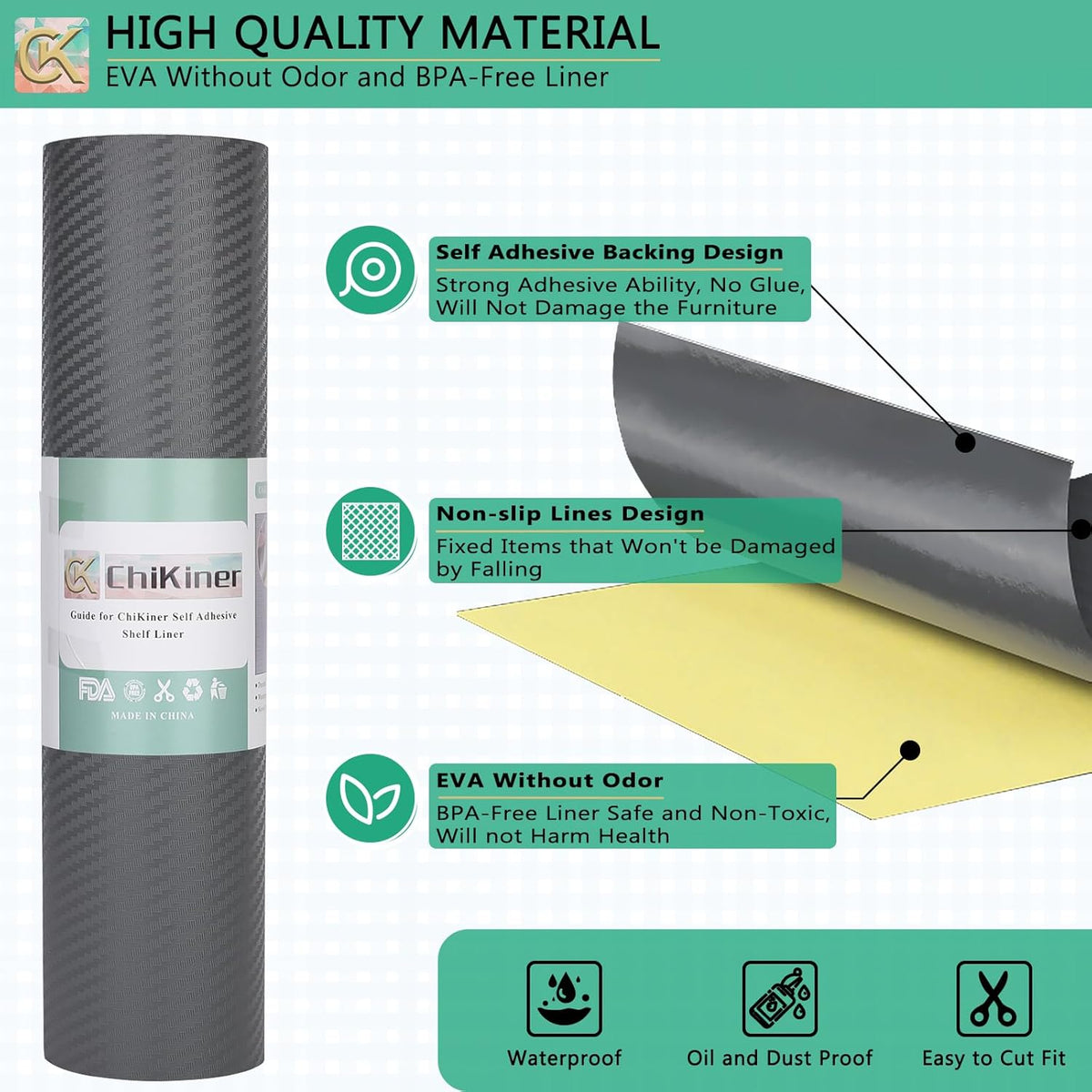 Self-Adhesive Shelf Liner Kitchen Liner, Waterproof Backed Paper Easy Peel and Stick Contact Liner