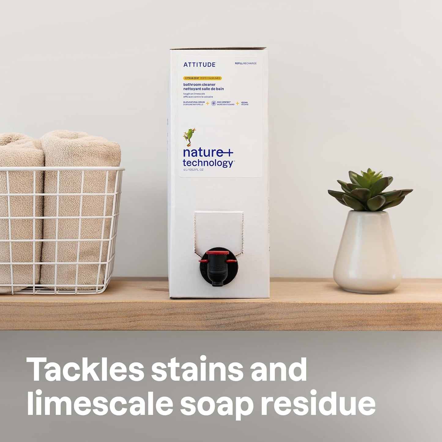 ATTITUDE Bathroom Cleaner Spray Refill, EWG Verified, Plant-Based & Vegan, Safe for Bathroom