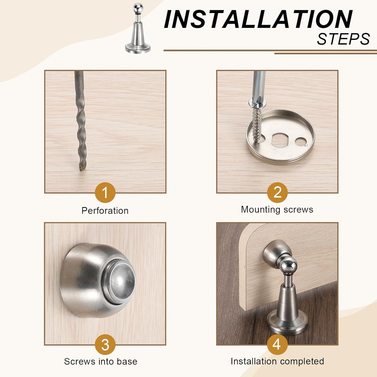 uxcell Magnetic Door Stopper, 304 Stainless Steel Magnetic Door Stop Catch, Soft-Catch Brushed