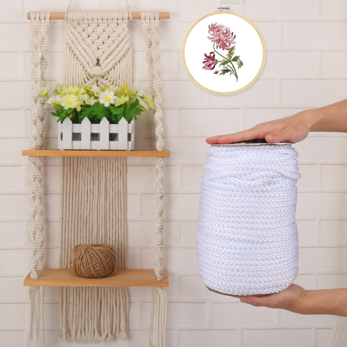 3/8 Inch White Polyester Rope - 250 White Low Stretch Polyester Rope for Hiking, Kayaking, Tarps