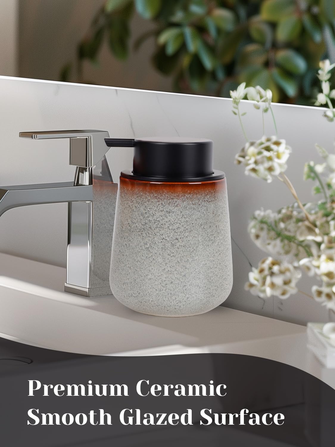 INGOFIN Ceramic Lotion Dispenser - 12 oz Refillable Hand Soap Dispenser Bathroom, Modern Liquid