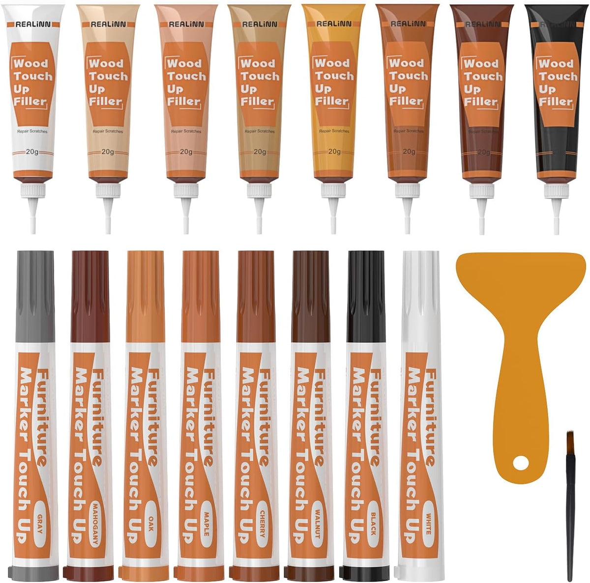 REALINN Wood Furniture Repair Kit 8 Light Colors- Wood Fillers and Touch Up Markers, Repair