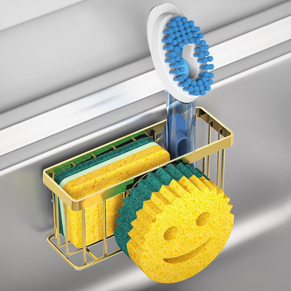 Sponge Holder Smiley Face,Sink Caddy,Sink Organizer with 2 Suction Cups/1 Adhesive Strips,Designed