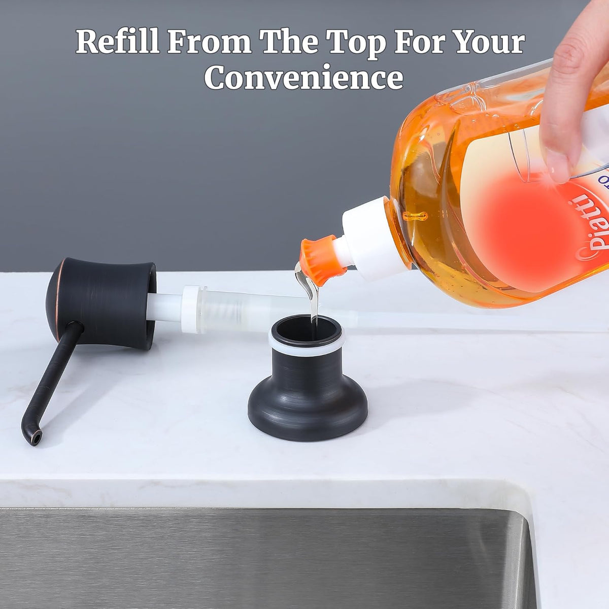 Soap Dispenser for Kitchen Sink (Oil Rubbed Bronze), Built-in and Refill-from-Top Design with