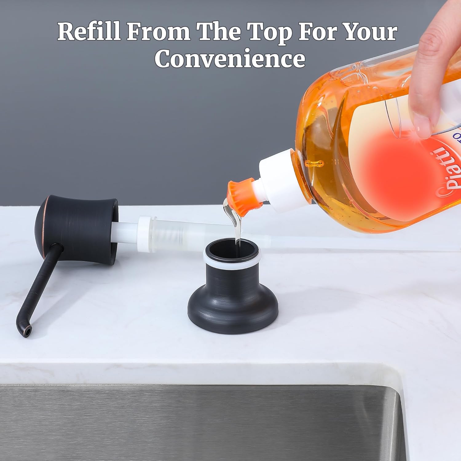Soap Dispenser for Kitchen Sink (Oil Rubbed Bronze), Built-in and Refill-from-Top Design with