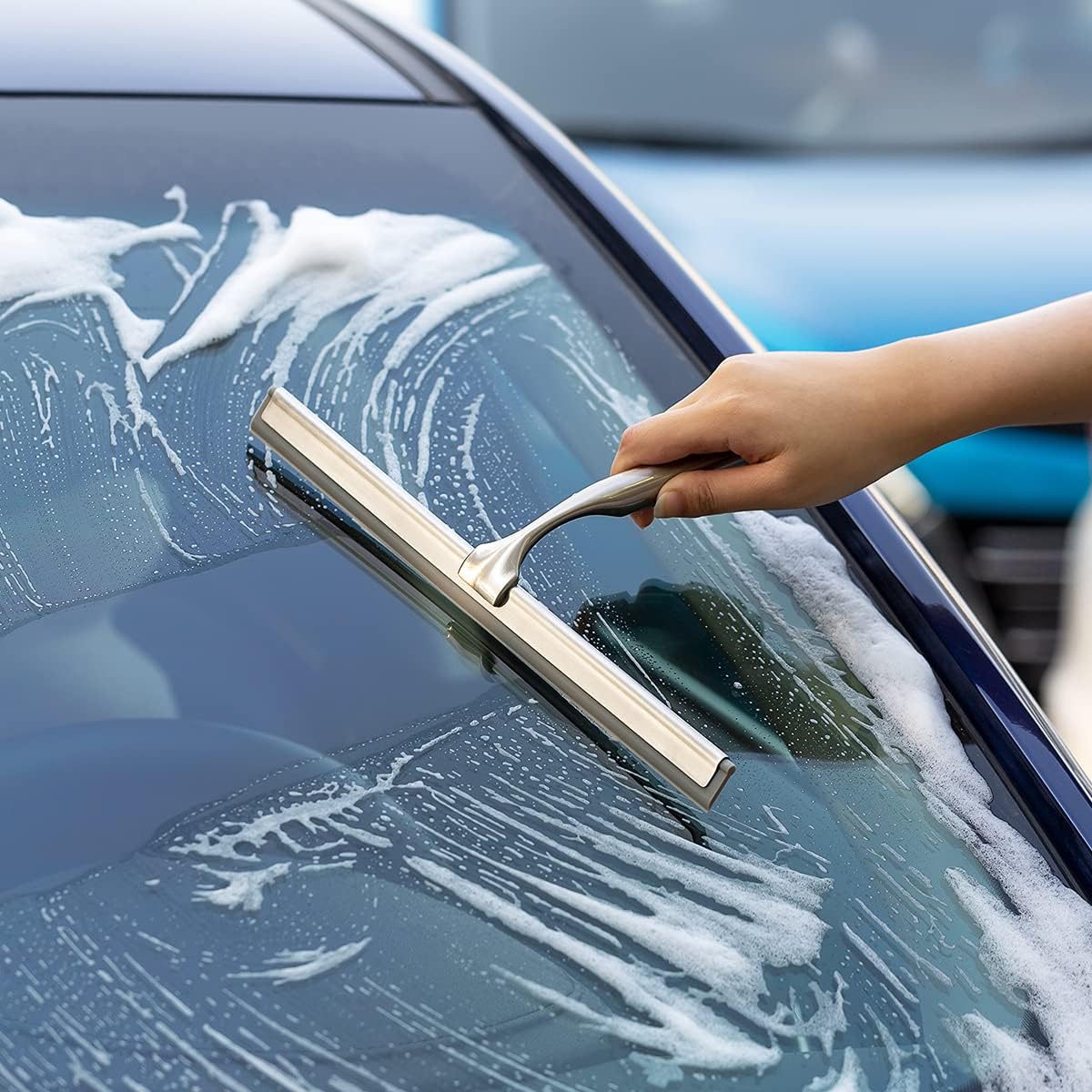 Ettori Shower Squeegee Clear Glass Wall Cleaner Stainless Steel with Suction Storage Hook -10''