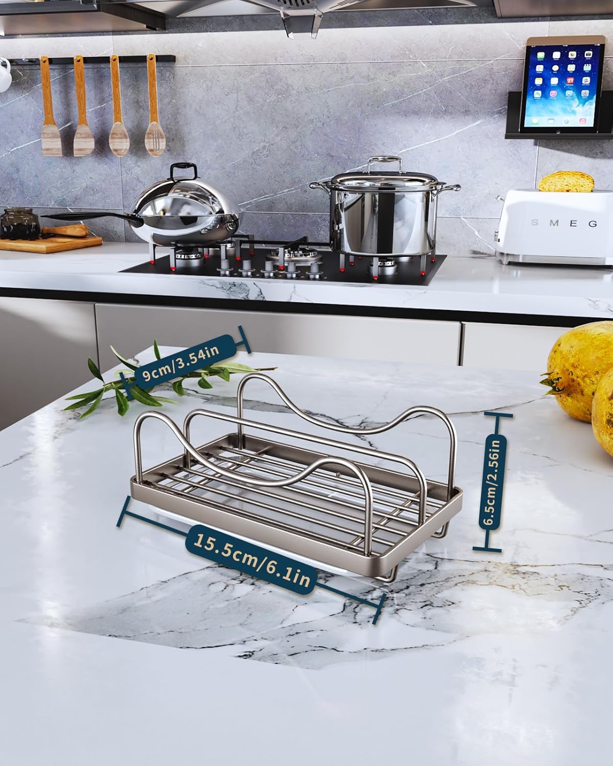 Consumest Sponge Holder for Kitchen Sink - Movable Sink Caddy for Countertop Organizer, 304