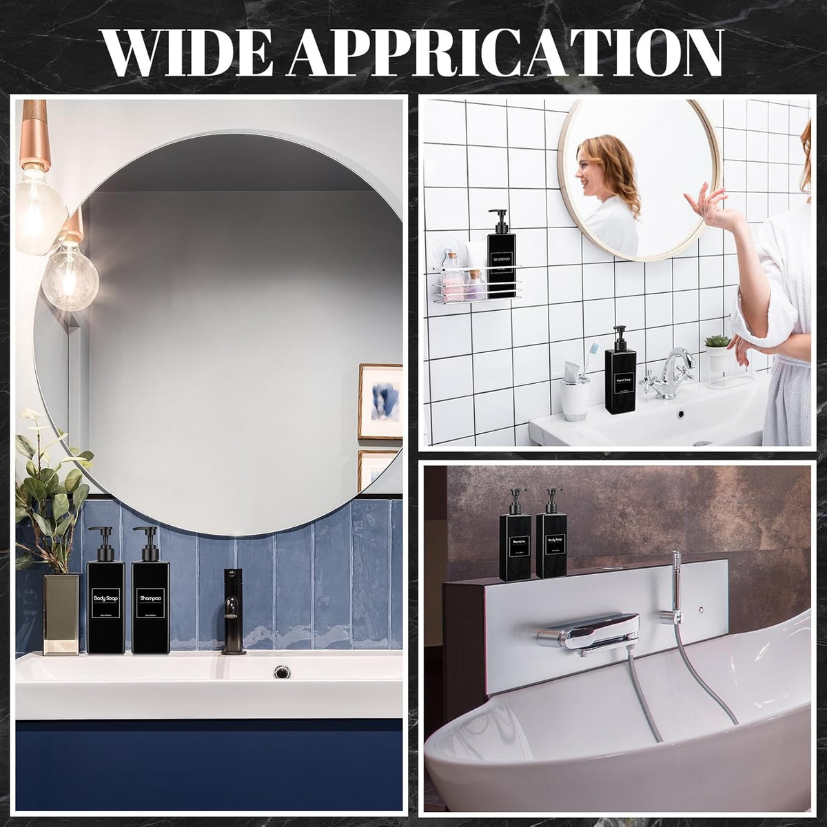Tanlade 6 Pcs Shampoo and Conditioner Dispenser Bottles 16oz Modern Shower Soap Bottles with Pump