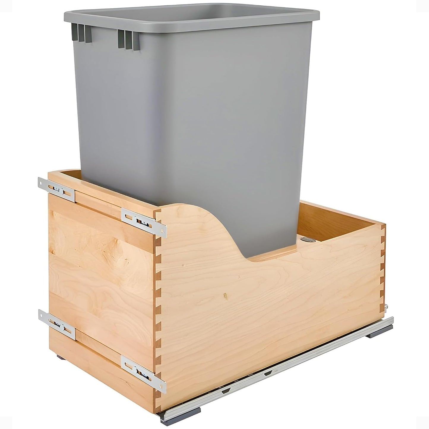 Rev-A-Shelf Pullout Trash Can for Kitchen Cabinet, Single 50 Qt Bin with 12" Wood Frame - Large