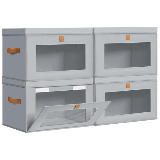 DIMJ Storage Bins with Lids - 4 Pack Large Fabric Closet Organizer with Window & Handles