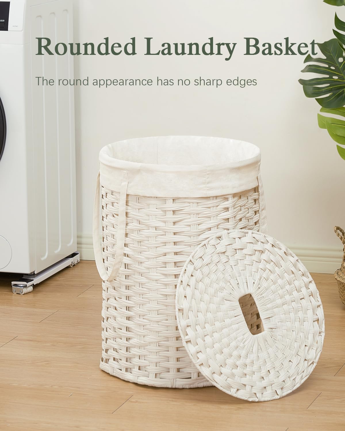 Laundry Hamper with Lid Laundry Basket with Lid 19.0 Gal (72 L) Round Wicker Laundry Basket