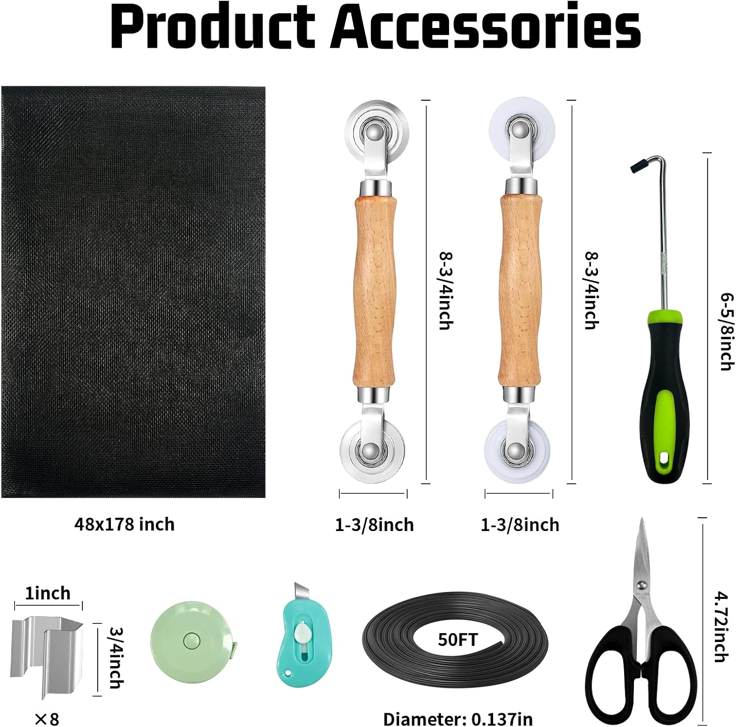 Window Screen Replacement,Screen Door Repair Kit, 48"x178" Black Window Screen Mesh,Including 50 FT
