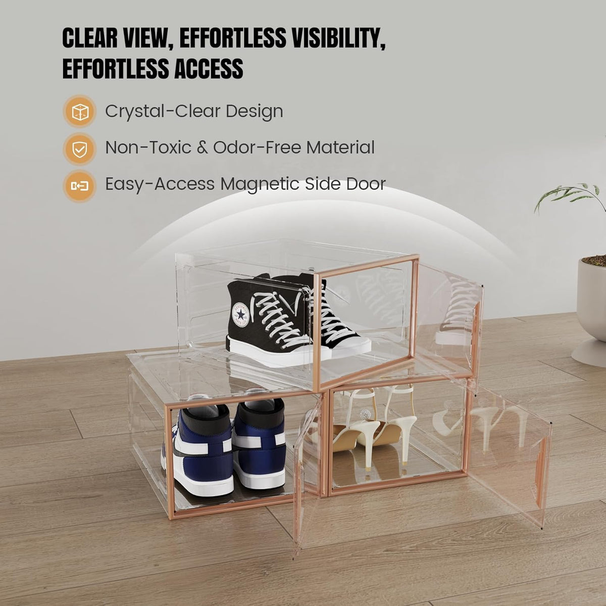X-Large Stackable Shoe Boxes - Clear Plastic Shoe Storage Boxes with Magnetic Door, Thicken Shoe