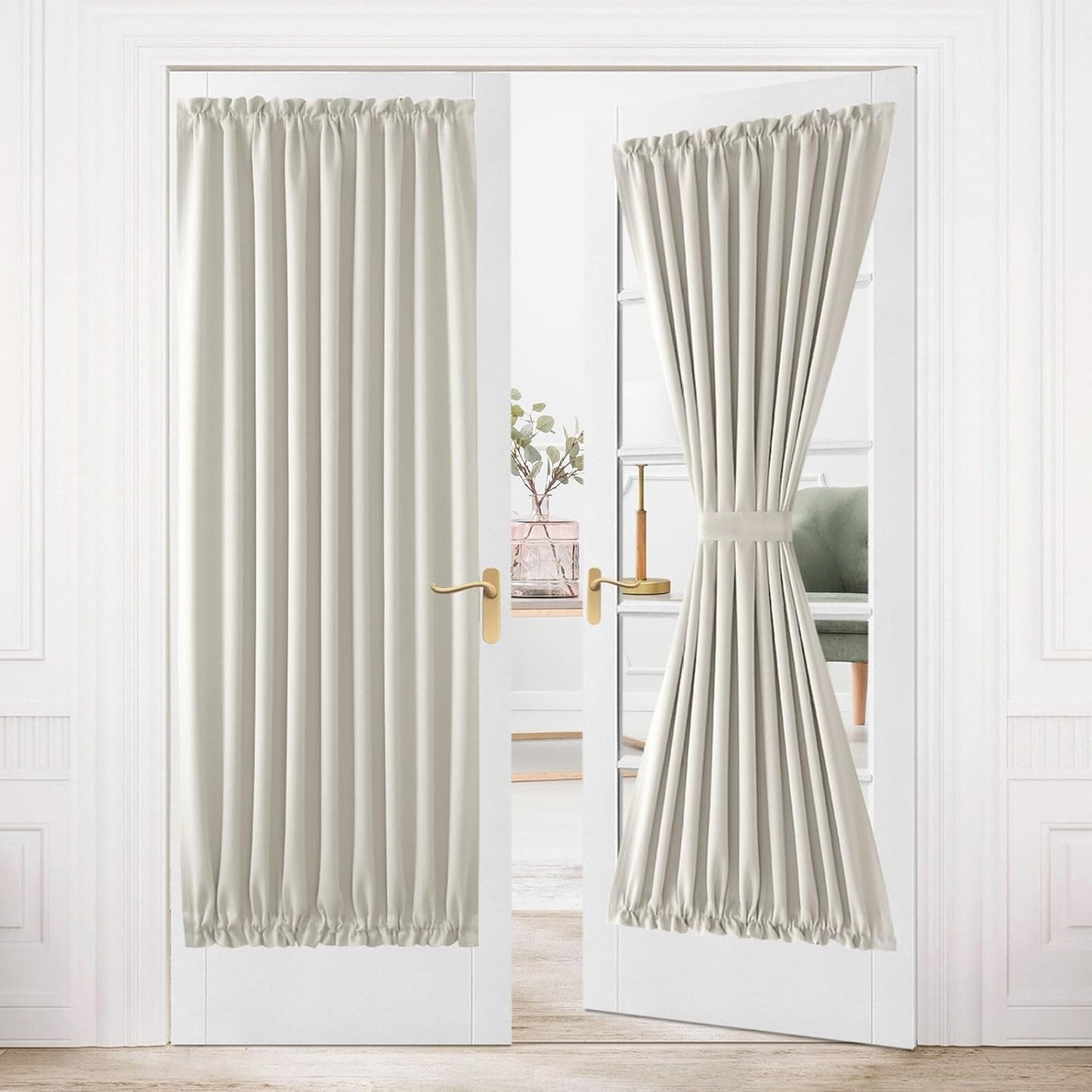 DWCN French Door Curtains – Rod Pocket Thermal Blackout Curtain for Doors with Glass Window