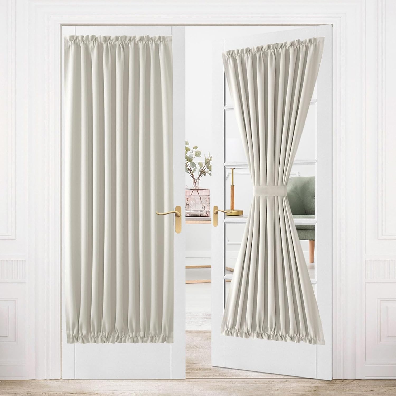 DWCN French Door Curtains – Rod Pocket Thermal Blackout Curtain for Doors with Glass Window