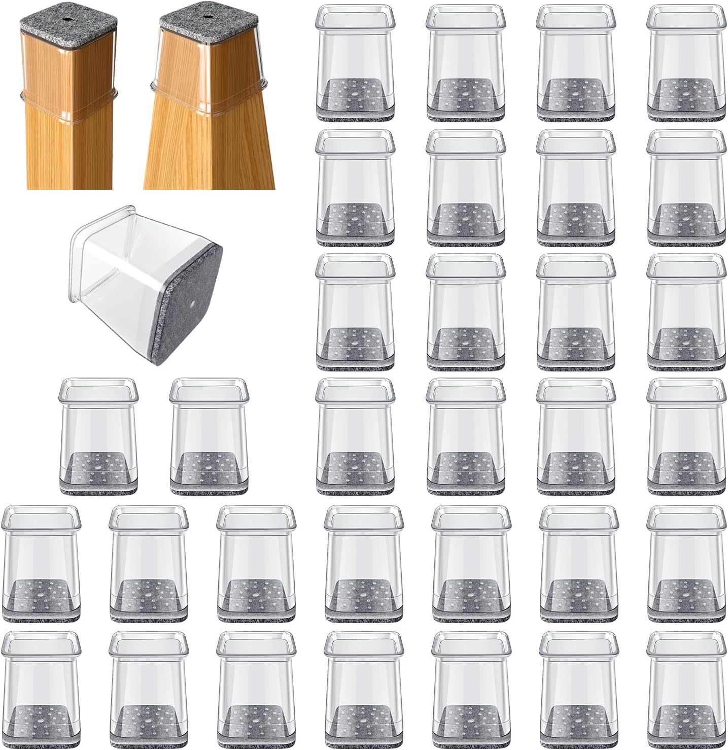 32 Pcs Square Chair Leg Protectors for Hardwood Floors,Felt Furniture Floor Protectors with